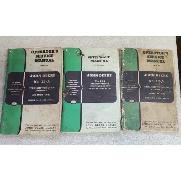 Lot of 3 Service and Setting-up Manual for John Deere 12-A Combine - Picture 1 of 4